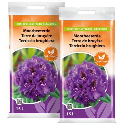 oekohum Moorbeeterde Doppelpack 30l für Rhododendren, Azaleen und Heidelbeeren